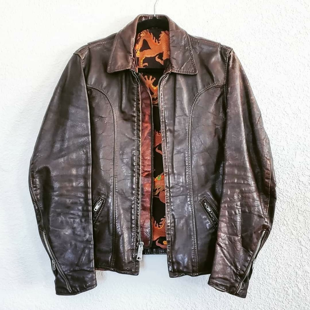 Vintage leather cafe racer biker moto jacket